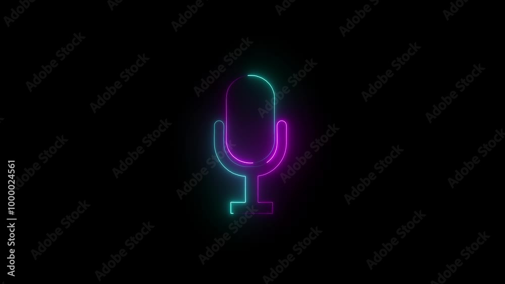 Neon microphone icon animation with circle. Voice recording icon on black background. Microphone Voice recording podcast, mic microphone button icon . Neon microphone icon animation with circle. Voice recording icon on black background. Microphone Voice recording podcast, mic microphone button icon .