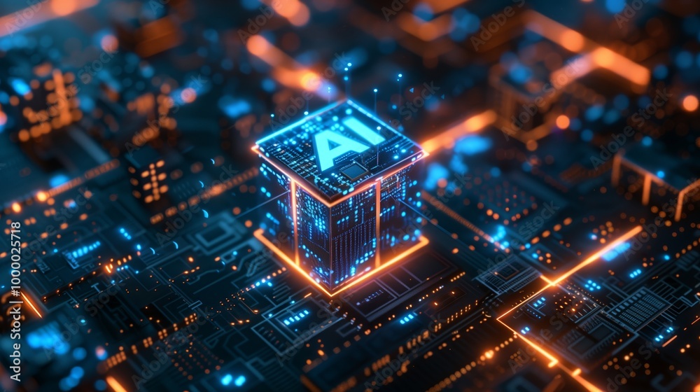 A blue cube with glowing lights and the letters A blue cube with glowing lights and the letters