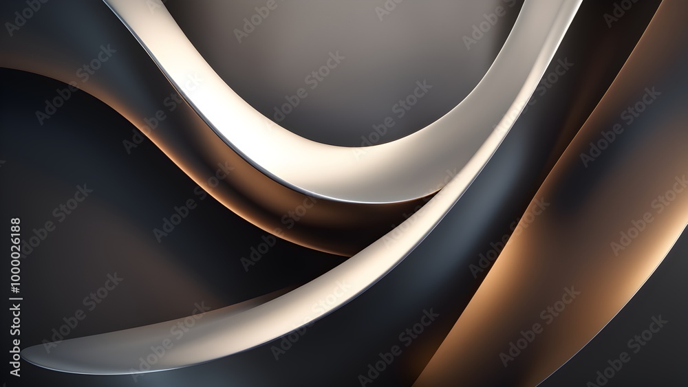 Obraz premium Abstract background with flowing lines in metallic silver and gold on a dark background.