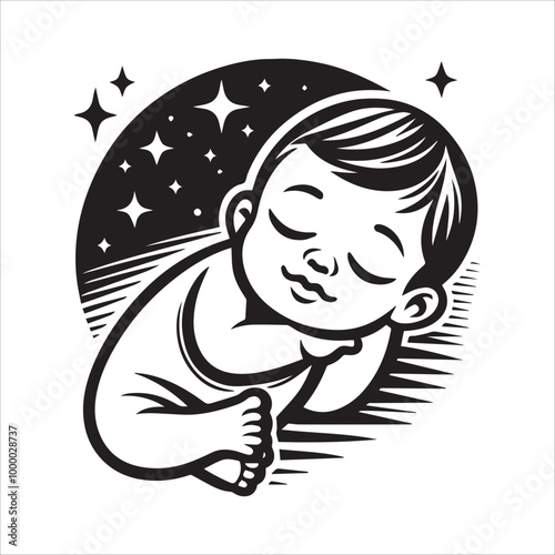 Baby peacefully sleeping vector illustration silhouette