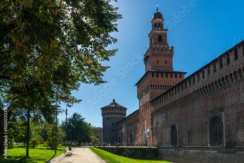 Sforza Castle (Castello Sforzesco) in Milano, Italy. The castle was built in the 15th century by Sforza, Duke of Milano. photo