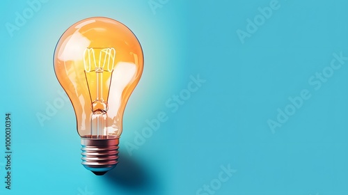 Glowing Light Bulb on Blue Background.