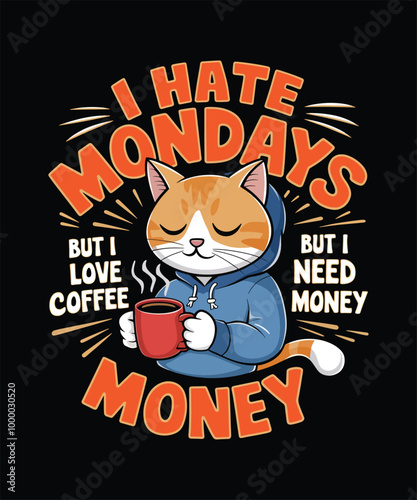 Funny 'I Hate Mondays, But I Love Coffee' T-Shirt Design for Coffee Lovers
