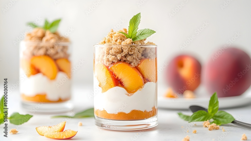 Delicious Greek Yogurt with Spiced Peach Compote - Summer-Inspired Peach Cobbler Dessert with Crumble Topping for Refreshing Healthy Treats Delicious Greek Yogurt with Spiced Peach Compote - Summer-Inspired Peach Cobbler Dessert with Crumble Topping for Refreshing Healthy Treats