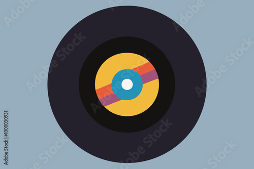 Realistic Black Vinyl Record Vector with Vibrant Center Label High-Quality Music Illustration