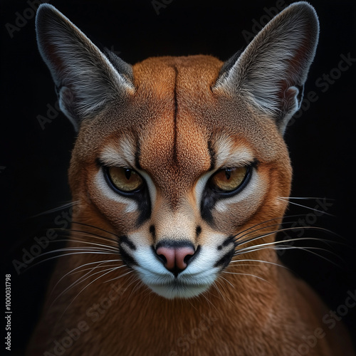 Caracal Face Portrait Staight Center Cat Animal Wildlife Light Brown  photo