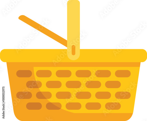 This vector illustration features an empty wicker picnic basket with its lid open, ready to be filled with delicious food and drinks