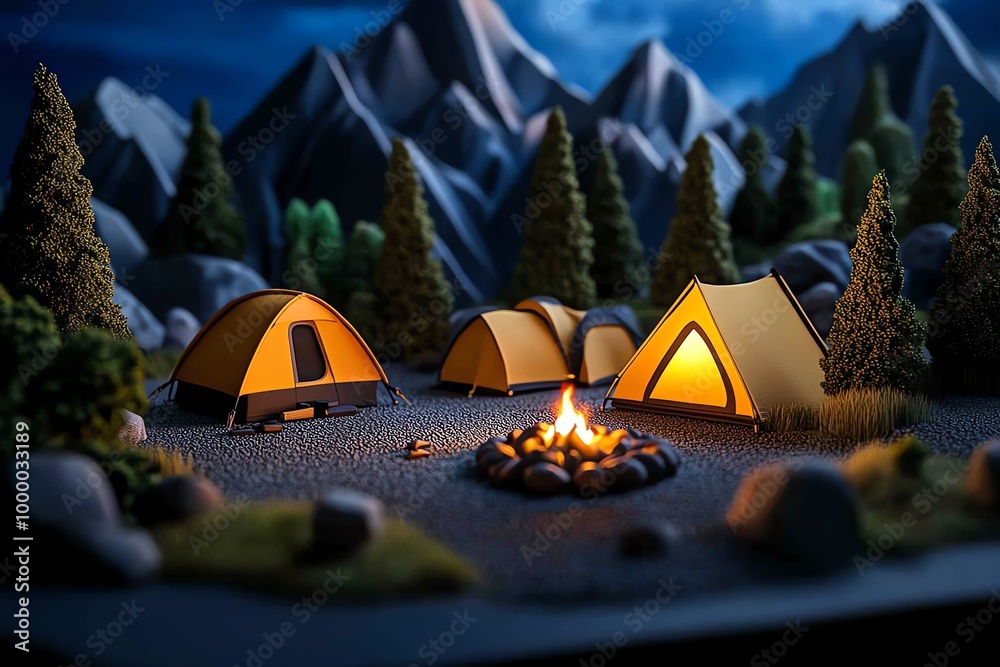 3D digital model of a mountain campsite, where users can interact with ...