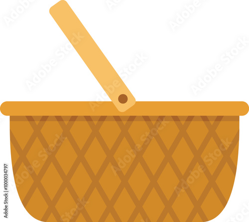 This empty wicker picnic basket with an open lid is a perfect graphic for representing outdoor dining and summer meals