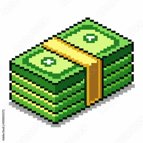 Retro Pixel Art Stack of Money Nostalgic 8 bit Style Cash Illustration