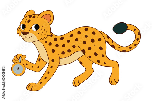 Cheetah in Running Shoes Holding Stopwatch Clipart Vector Illustration