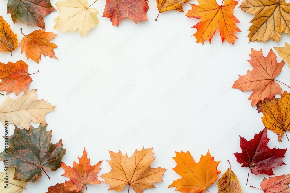 Maple leaves frame white background