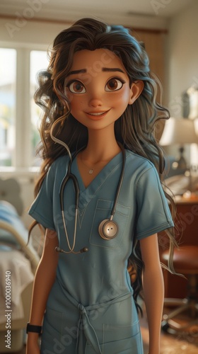 Smiling young healthcare worker in scrubs indoors