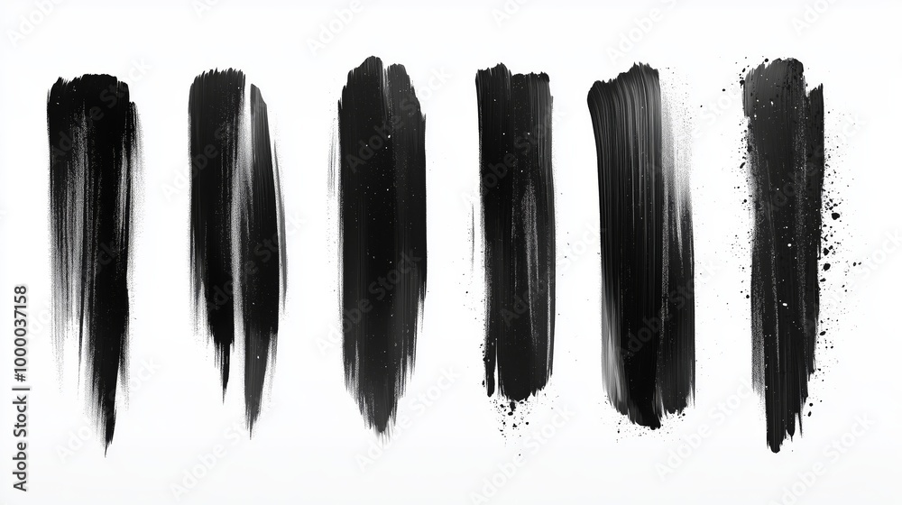 Set of vector black brush strokes isolated on a white background