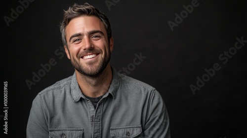 Portrait of a happy handsome man in a shirt with laughing