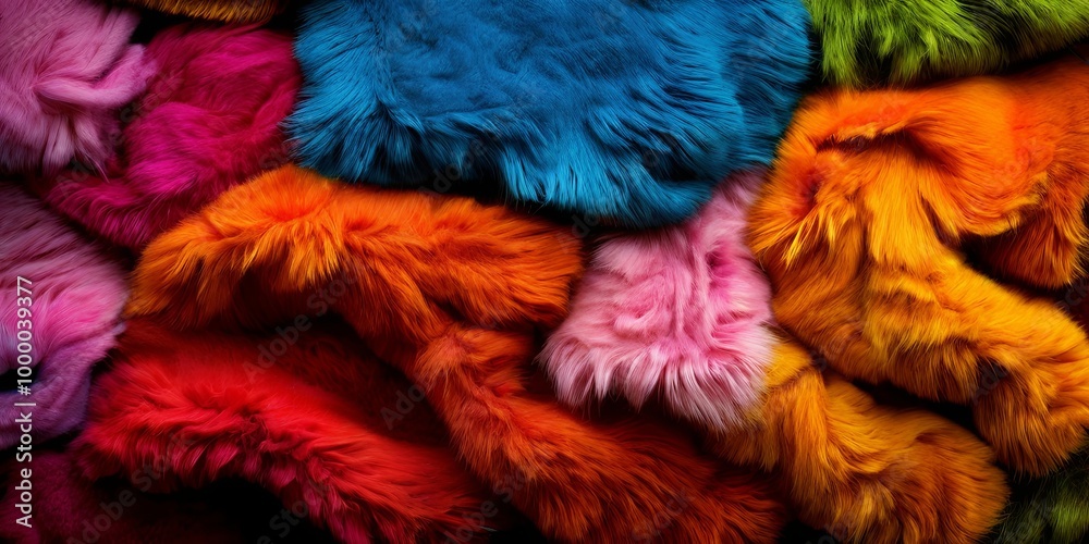 A pile of colorful fur with a variety of colors including red, orange, yellow A pile of colorful fur with a variety of colors including red, orange, yellow