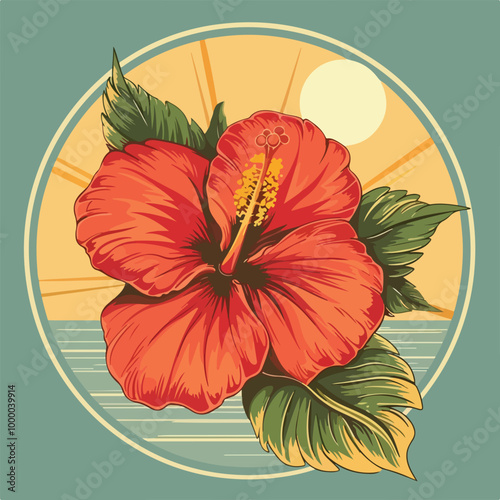 Logo vacaciones en Hawái. Silueta de flor de hibisco con líneas y relleno