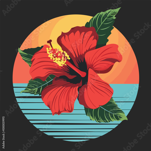 Logo vacaciones en Hawái. Silueta de flor de hibisco con líneas y relleno