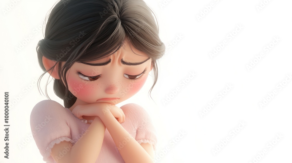 A young girl with a sad expression, looking down, conveying emotion and vulnerability. A young girl with a sad expression, looking down, conveying emotion and vulnerability.