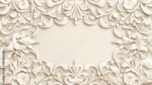 Wallpaper Mural Ornate White Floral Design on a Cream Background Torontodigital.ca