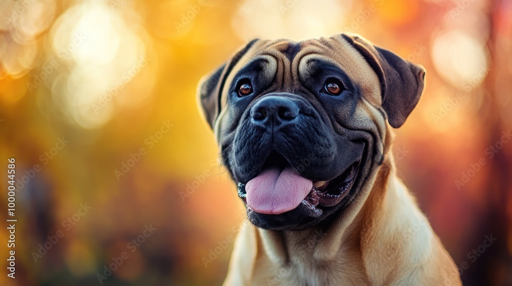 A cheerful dog with a playful expression in a vibrant autumn setting. A cheerful dog with a playful expression in a vibrant autumn setting.