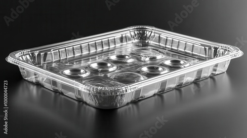 A clear plastic rectangular container with multiple circular indentations designed for food storage and display photo