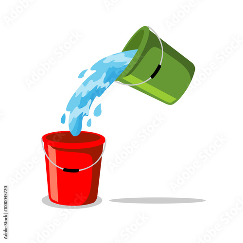 green bucket fills water into red bucket vector illustration