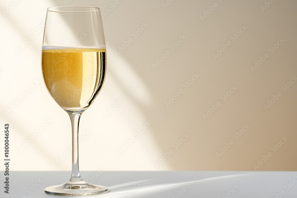 A glass of champagne, against a white background A glass of champagne, against a white background