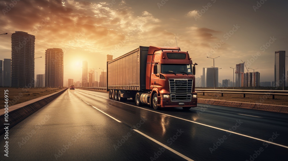 Big truck with a trailer with blank space for text on a countryside road. Neural network ai generated art Big truck with a trailer with blank space for text on a countryside road. Neural network ai generated art