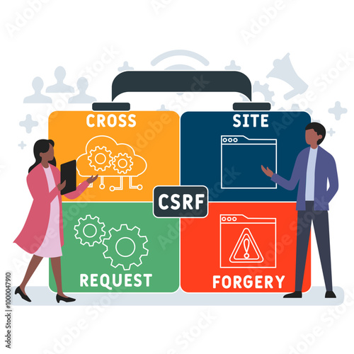 CSRF - cross site request forgery acronym, business concept. word lettering typography design illustration with line icons and ornaments. Internet web site promotion concept vector layout.