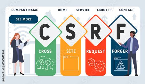 CSRF - cross site request forgery acronym, business concept. word lettering typography design illustration with line icons and ornaments. Internet web site promotion concept vector layout.