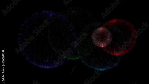 A colourful fireworks animation on black background. Ideal for national day celebrations, dynamic visual fo New Year's Eve, Chinese New Year, Diwali, and more.  