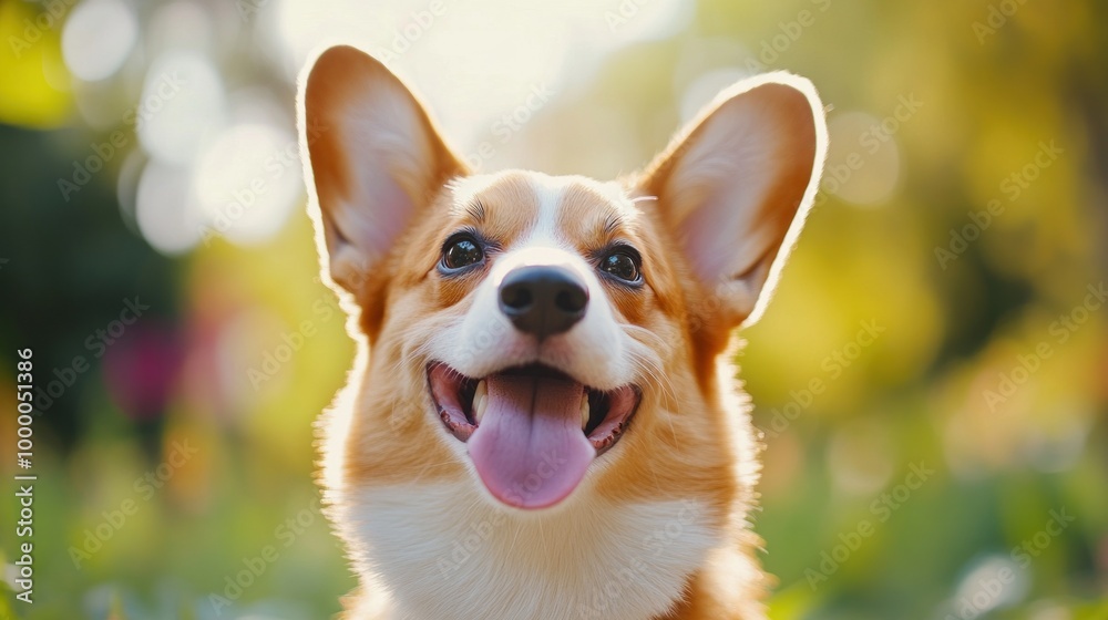 A happy corgi dog with a joyful expression in a vibrant outdoor setting. A happy corgi dog with a joyful expression in a vibrant outdoor setting.