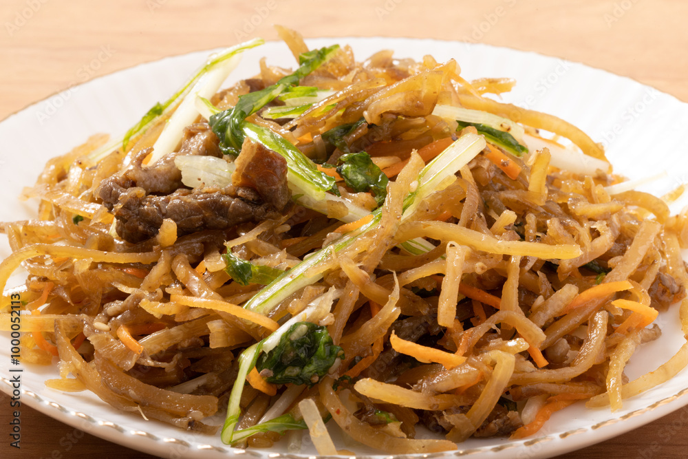 きんぴらごぼうと水菜のサラダ(牛肉入り) きんぴらごぼうと水菜のサラダ(牛肉入り)
