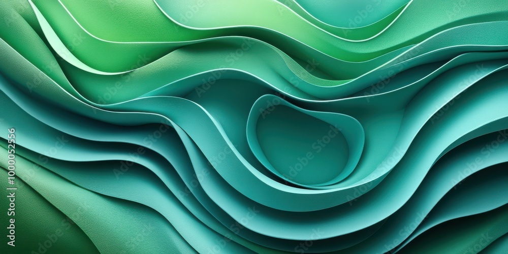 Obraz premium Abstract Turquoise and Green Wavy Pattern with Subtle Texture and Depth