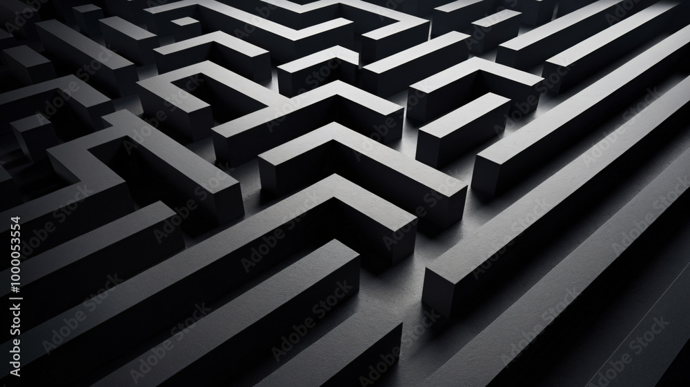 Seamless black and white abstract maze line pattern. Geometric tileable monochrome labyrinth background texture. Puzzle, challenge, decision, confusion or game concept backdrop. Seamless black and white abstract maze line pattern. Geometric tileable monochrome labyrinth background texture. Puzzle, challenge, decision, confusion or game concept backdrop.