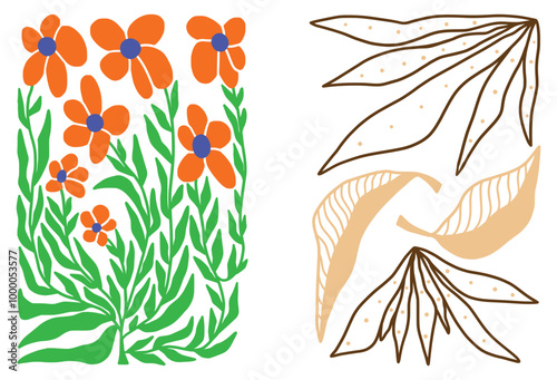 flowers and vector drawing wild plants at white background, flowering meadow , hand drawn botanical illustration