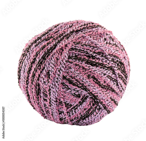 pink, black, and white knitting yarn ball of wool with blue and red details, thread string clew isolated on a transparent background