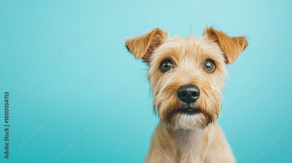 A cute dog with a curious expression against a blue background. A cute dog with a curious expression against a blue background.