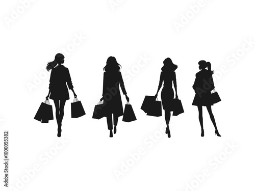 Shopping girl silhouette. Set of shopping girl silhouette isolated on a white background.