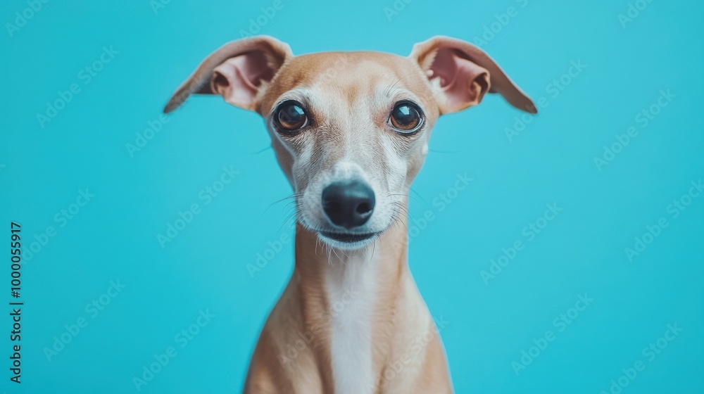 A close-up of a dog against a blue background, showcasing its expressive eyes and features. A close-up of a dog against a blue background, showcasing its expressive eyes and features.