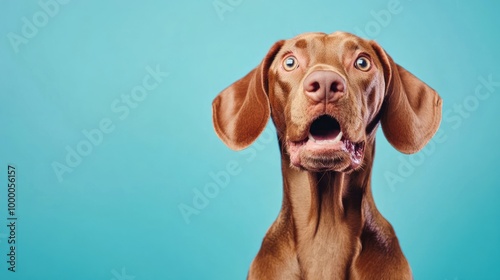 Wallpaper Mural A surprised brown dog with expressive eyes against a bright blue background. Torontodigital.ca