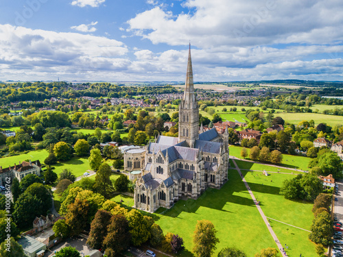 Wallpaper Mural Aerial view of Salisbury Cathedral and surroundings in late summer.	 Torontodigital.ca