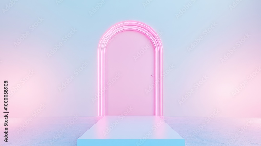 A pink door with neon lights on it A pink door with neon lights on it