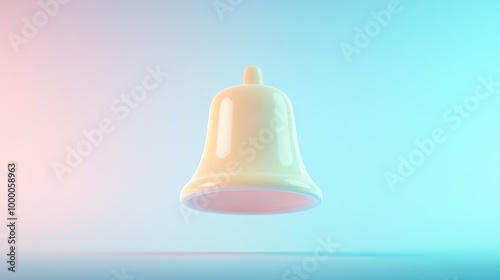 A bell is floating in the air with a pink and blue background