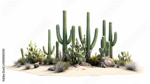 Saguaro cactus, carnegiea gigantea, iconic desert plant of the southwest. 3d render, cutout. Thorny Desert. Illustration photo