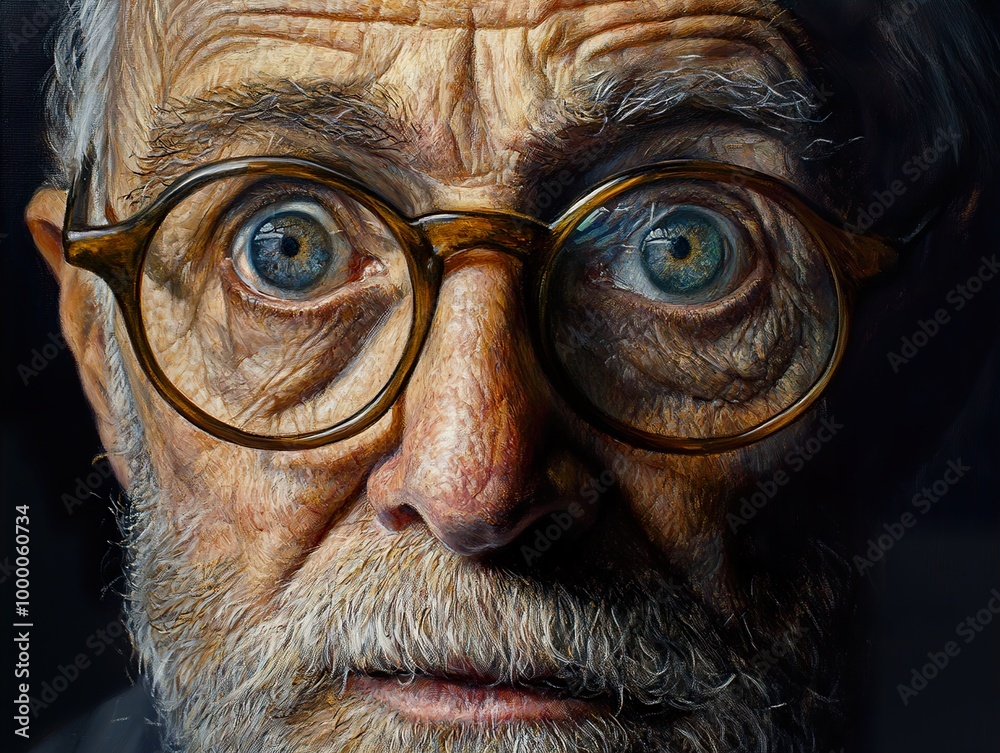 Intense Portrait of an Elderly Man with Glasses Intense Portrait of an Elderly Man with Glasses