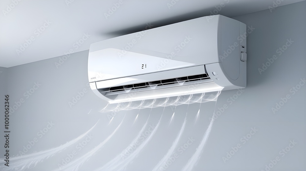 Modern White Air Conditioner Unit Cooling Air in Home Modern White Air Conditioner Unit Cooling Air in Home