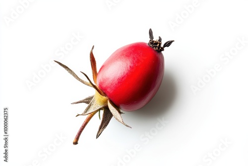 Plump Wild Rose Hip on Plain White Surface