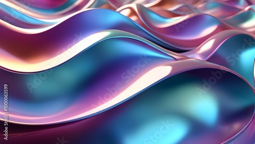 Abstract iridescent wave background with soft light.